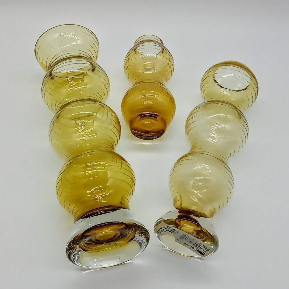 Studio Nova Amber Ribbon Bubble Glass Vase Collection NWT